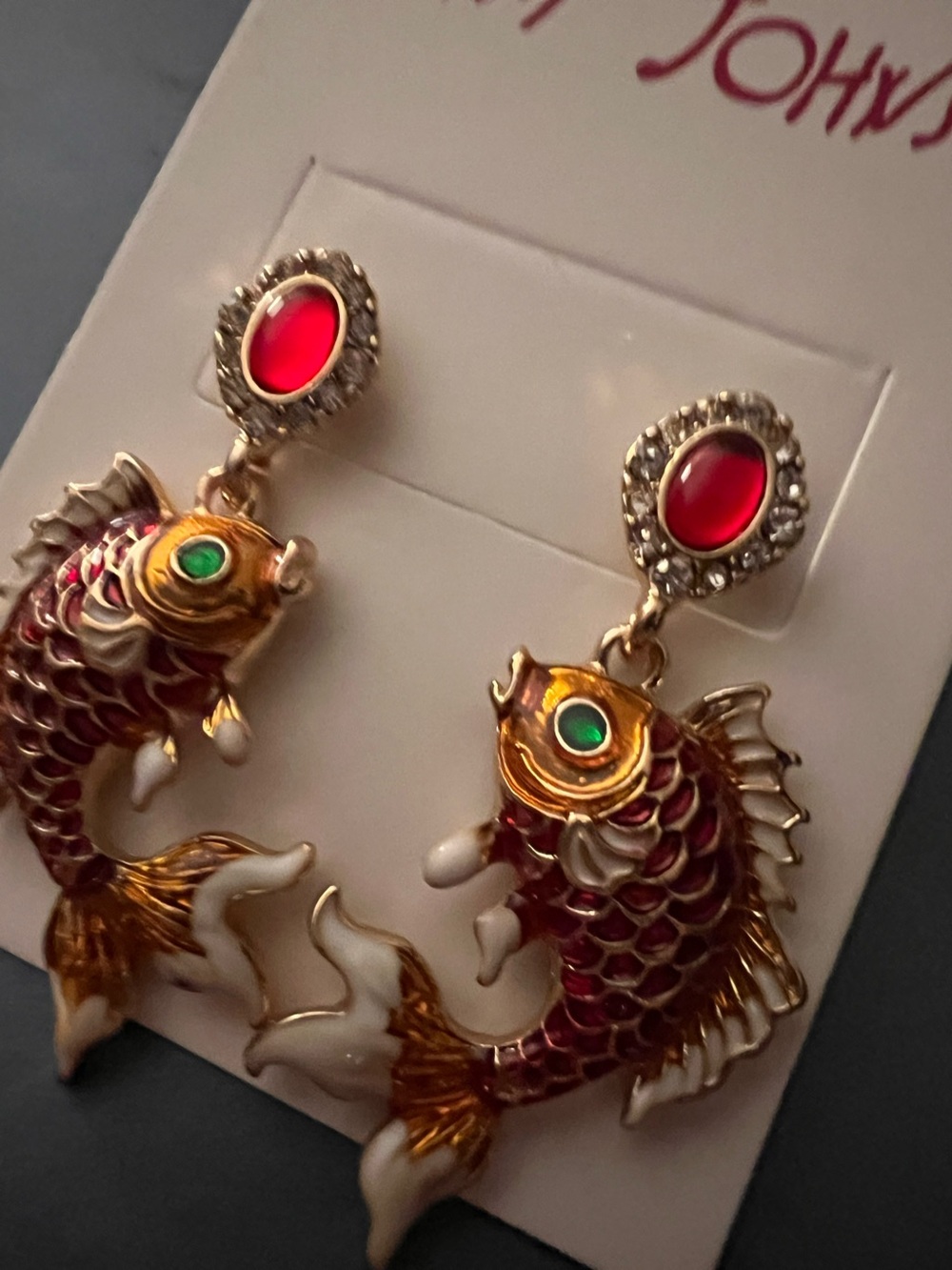 🐟 Betsey Johnson Unique Red and Gold Koi Fish Drop Dangle earrings 🐟
